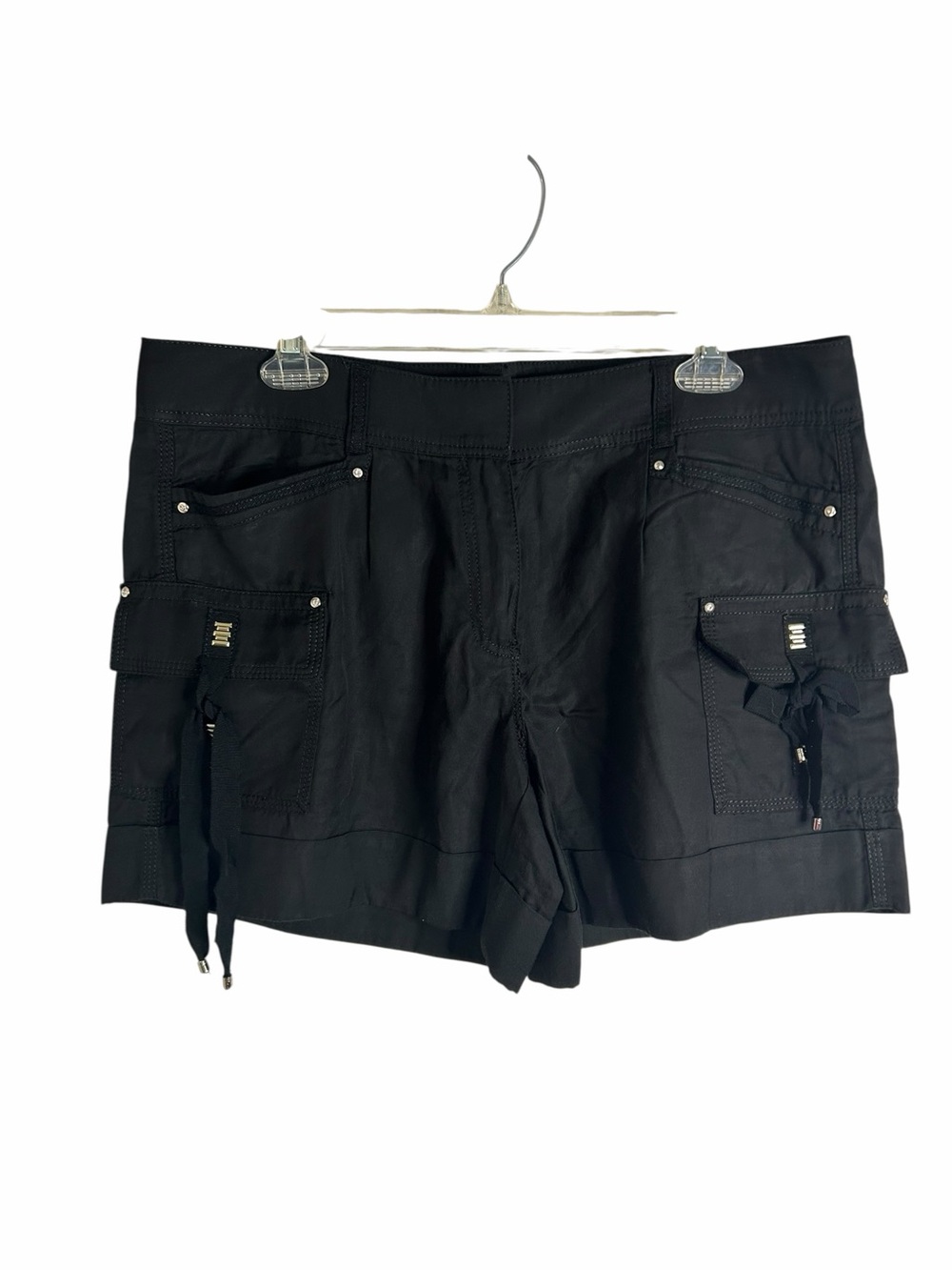 White House Black Market WHBM Black Cargo Shorts Silver Embellished Women’s 10 - Picture 13 of 13
